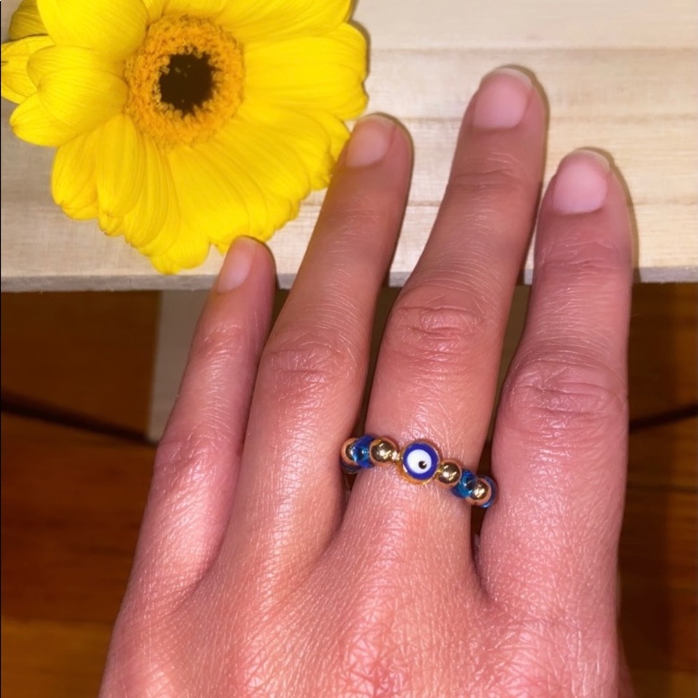 Handmade Evil Eye Glass Seed Bead Beaded Ring